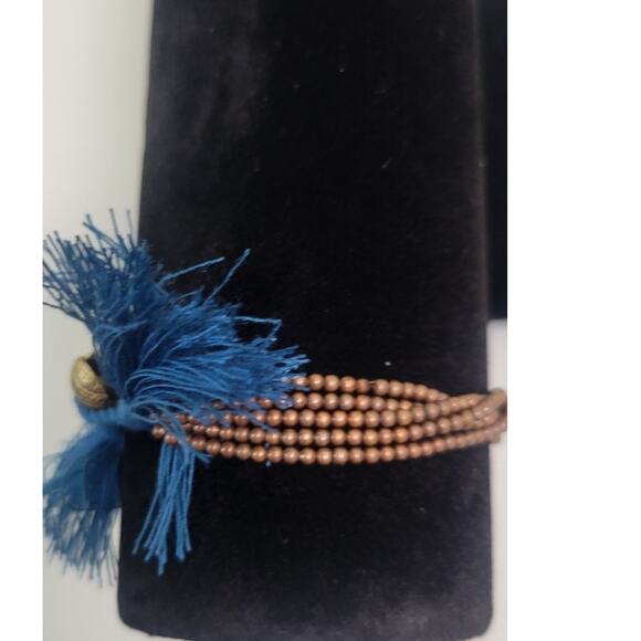 Serefina Anthropologie Beaded Tasseled Bracelet Brown/Turquoise Size Small NWOT - Picture 2 of 3